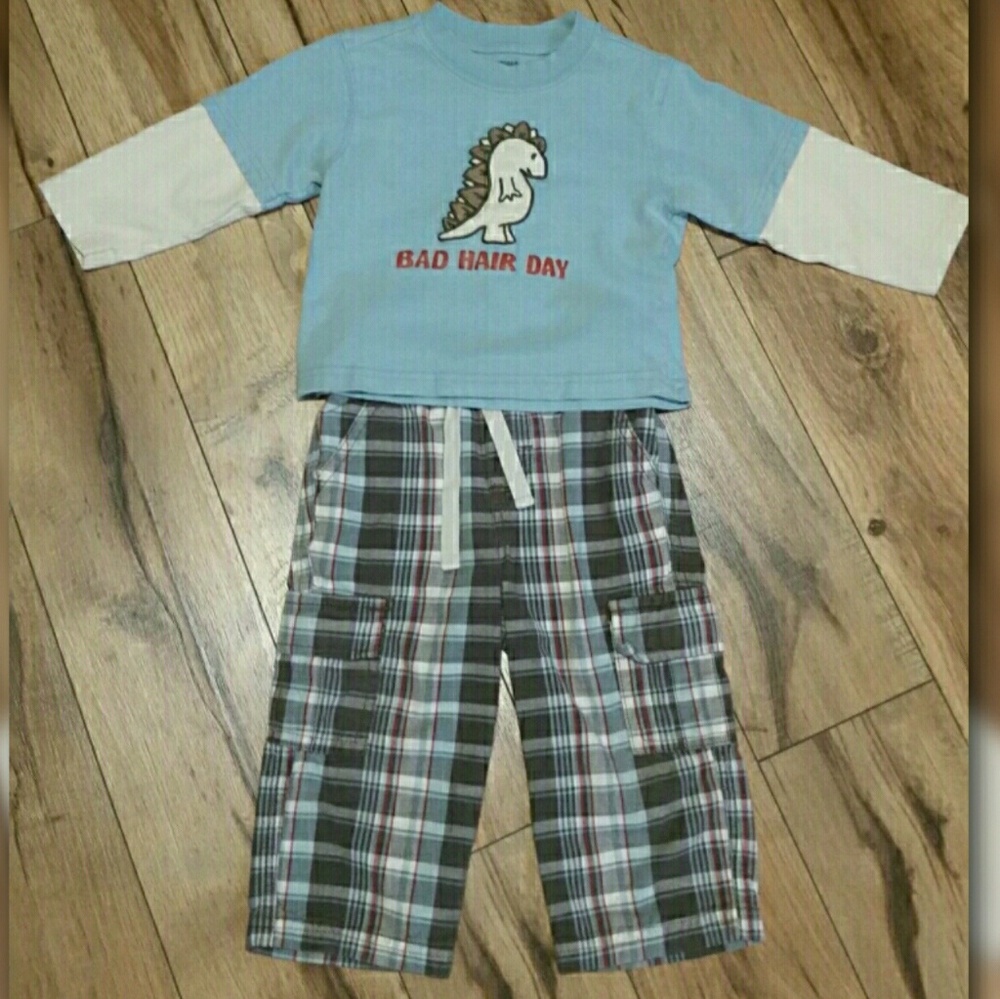 Gymboree Outfit Plaid Pants & Dinosaur Shirt Set